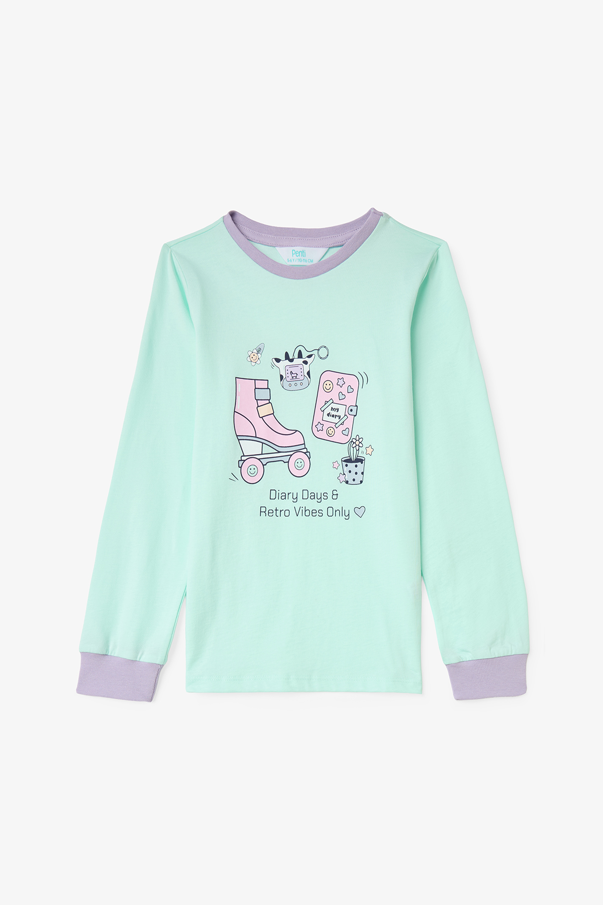 Penti Kız Çocuk Retro Oyuncak Desenli Pamuklu Uzun Kollu 2'li Pijama Takımı fotoğrafı 6 (önizleme)