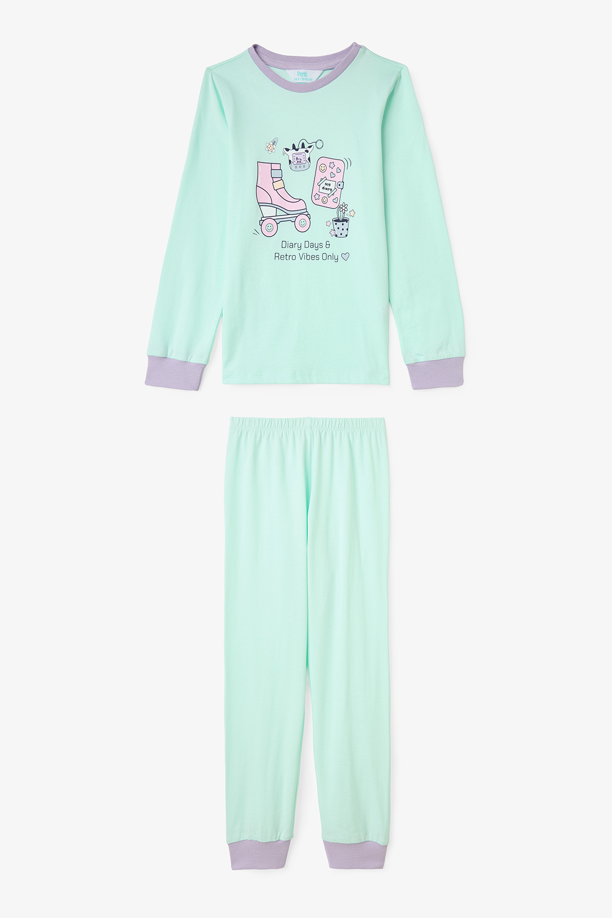 Penti Kız Çocuk Retro Oyuncak Desenli Pamuklu Uzun Kollu 2'li Pijama Takımı fotoğrafı 5 (önizleme)