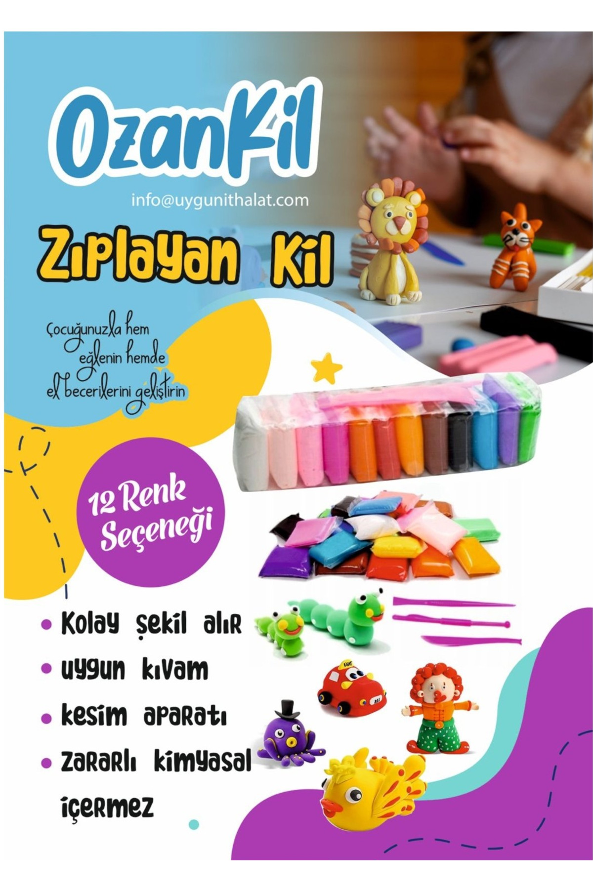 Modellino 12 Colors Zıplayan Hamur Air Dry Clay Ozankil Yumuşak