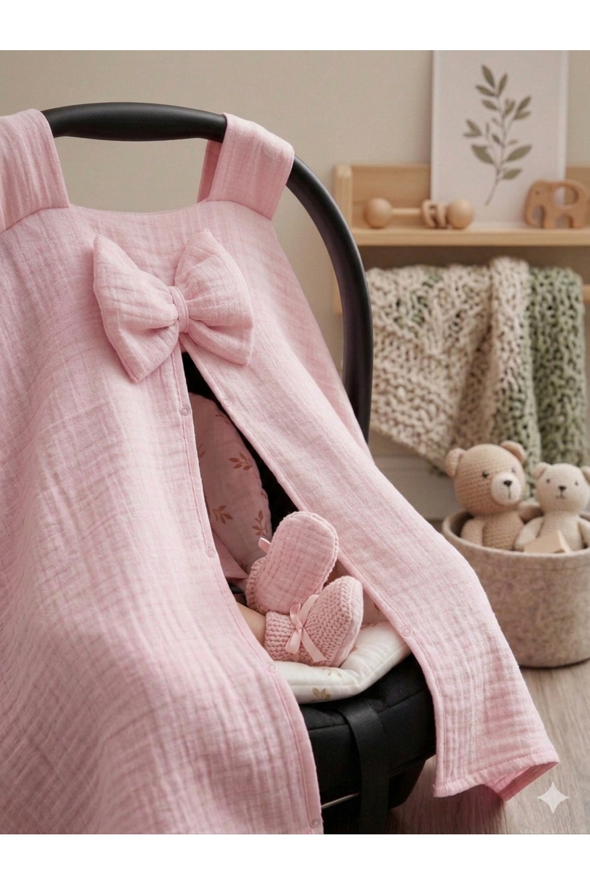 Yada Baby %100 Organik Pamuklu Kumaştan Müslin Dört Kat Minderli Puset Örtüsü Seti fotoğrafı 3 (önizleme)