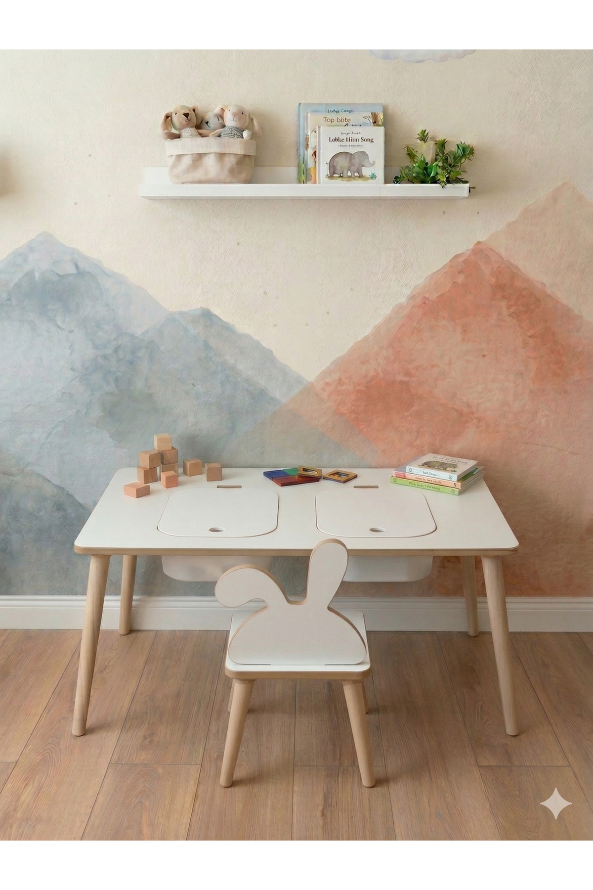 POFİTTO Montessori Çocuk Masası-oyun Masası-aktivite Masası-etkinlik Masası Takımı 1 Tavşan Sandalye fotoğrafı 2 (önizleme)