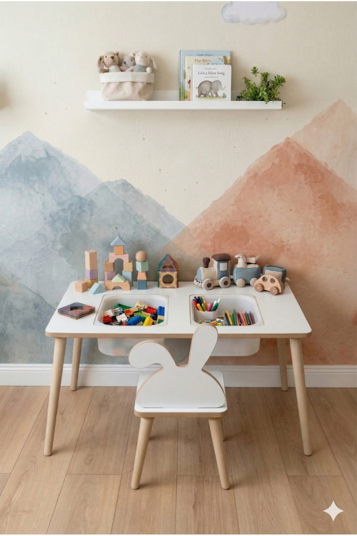 POFİTTO Montessori Çocuk Masası-oyun Masası-aktivite Masası-etkinlik Masası Takımı 1 Tavşan Sandalye fotoğrafı 4 (önizleme)