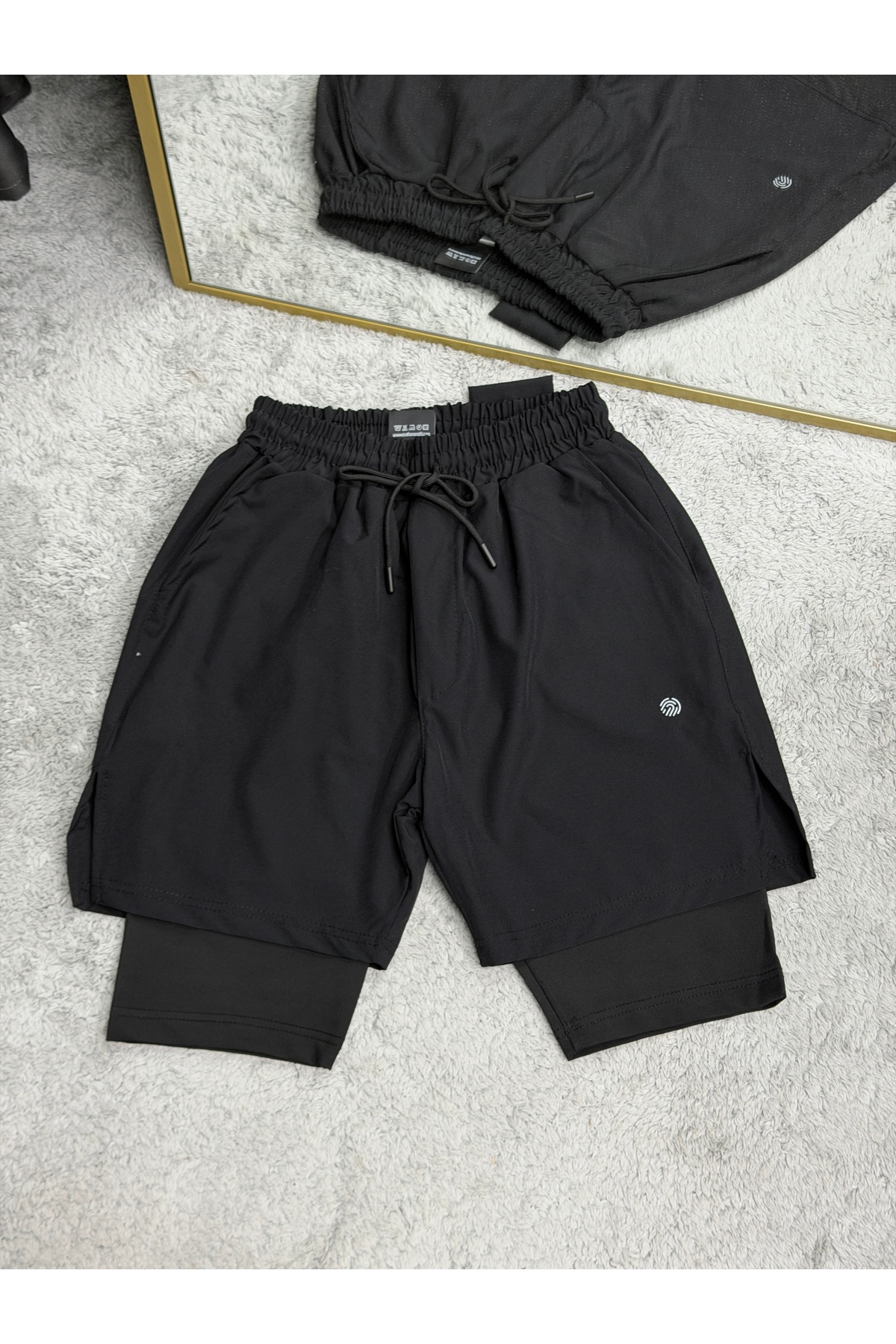 Demente  2 In 1 Şort telefon cep'li havluluk Gym Ve Fitness Astarlı Taytlı Şort - Görsel 6