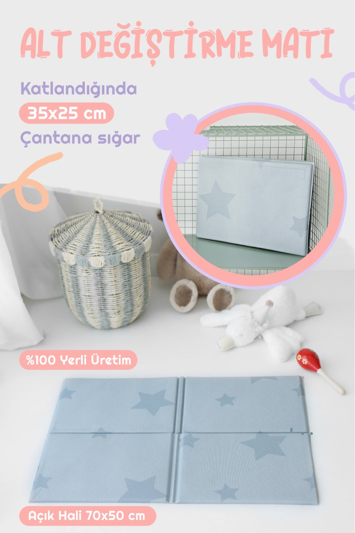 Coolmats 70x50 Cm Katlanabilir Alt Değiştirme Matı fotoğrafı 2 (önizleme)