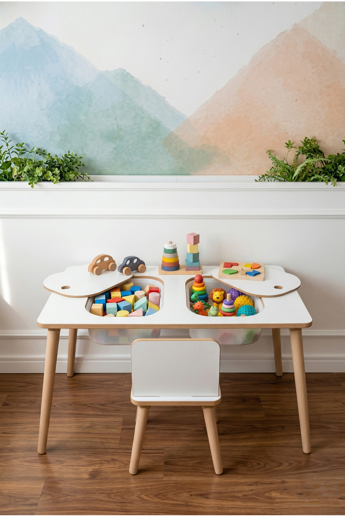 POFİTTO Montessori Çocuk Masası-oyun Masası-aktivite Masası-çalışma Masası-etkinlik Masası 2 Sandalye fotoğrafı 4 (önizleme)