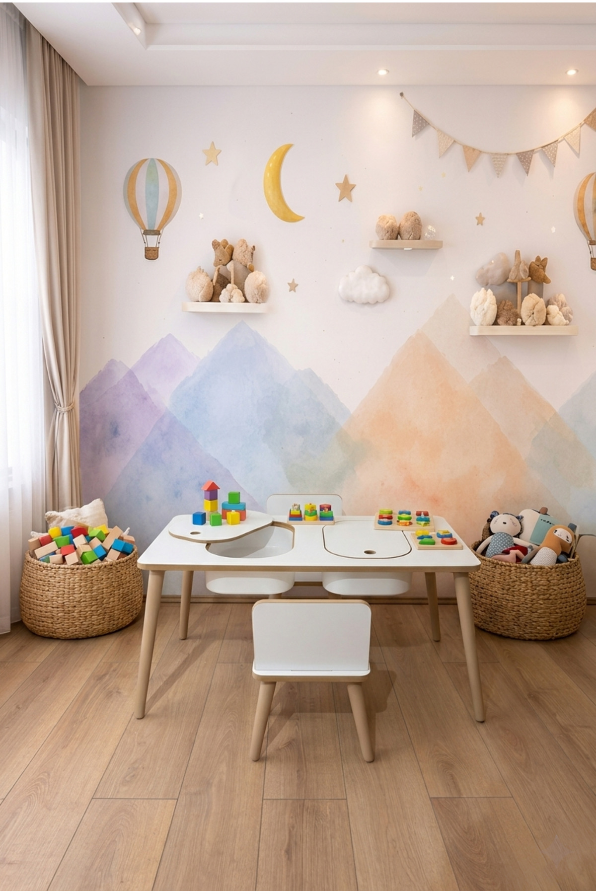 POFİTTO Montessori Çocuk Masası-oyun Masası-aktivite Masası-çalışma Masası-etkinlik Masası 2 Sandalye fotoğrafı 3 (önizleme)