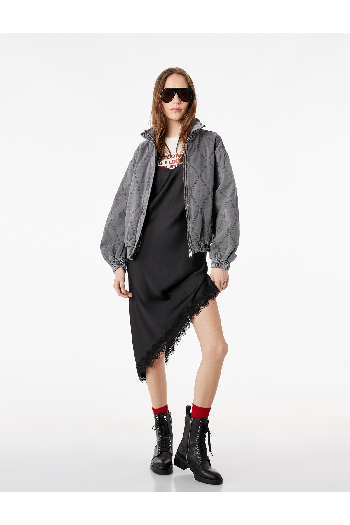 Koton  Cepli Yıkamalı Uzun Kollu Dik Yaka Fermuarlı Kapitoneli Ceket