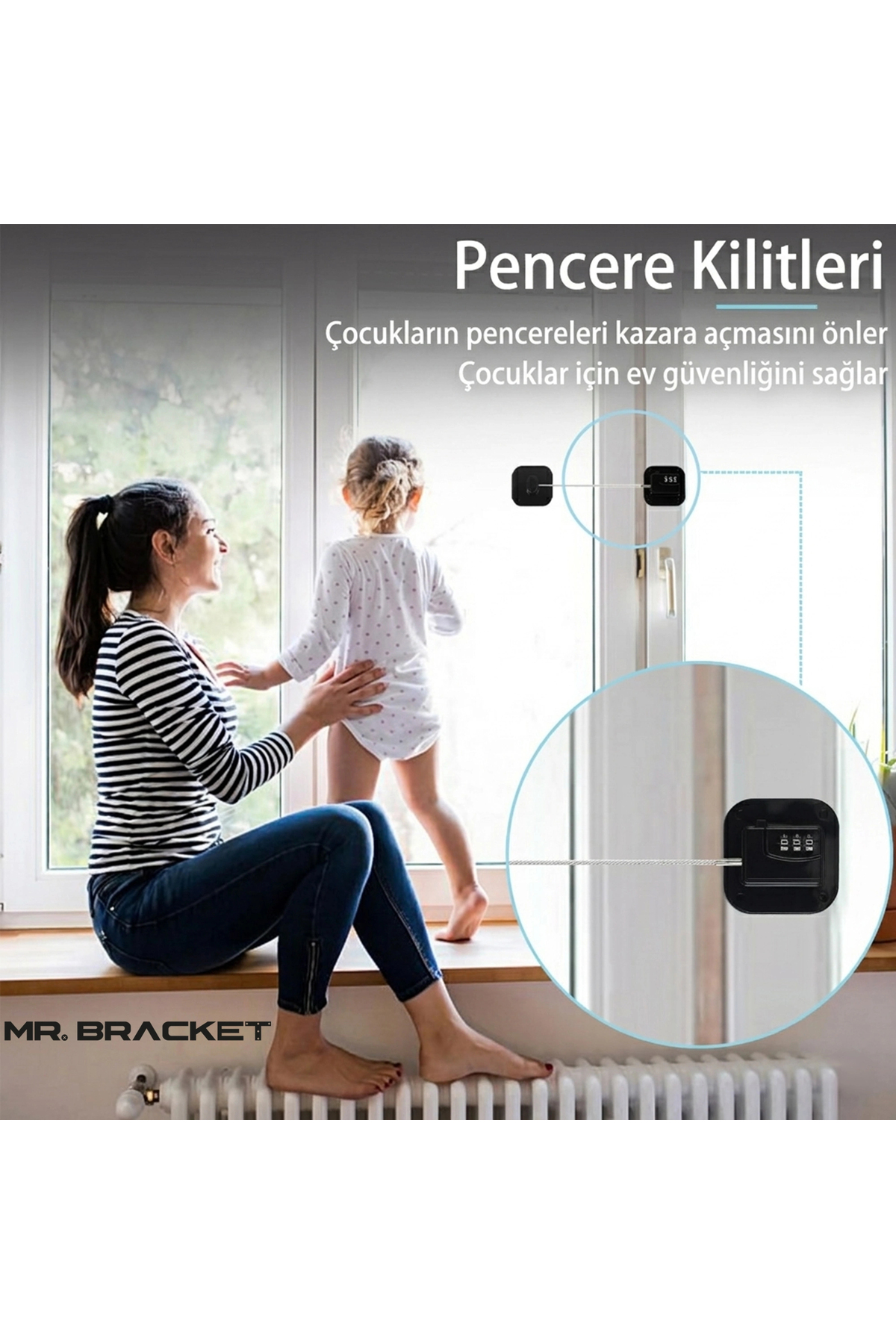 MR.BRACKET Şifreli Çelik Halatlı Yapışkanlı Çocuk Güvenlik Kilidi Siyah Pencere Cam Dolap Buzdolabı Kapak Kilit fotoğrafı 7 (önizleme)