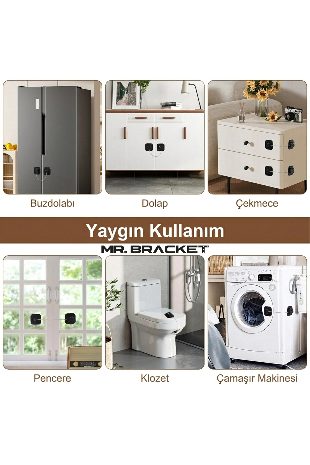 MR.BRACKET Şifreli Çelik Halatlı Yapışkanlı Çocuk Güvenlik Kilidi Siyah Pencere Cam Dolap Buzdolabı Kapak Kilit fotoğrafı 2 (önizleme)