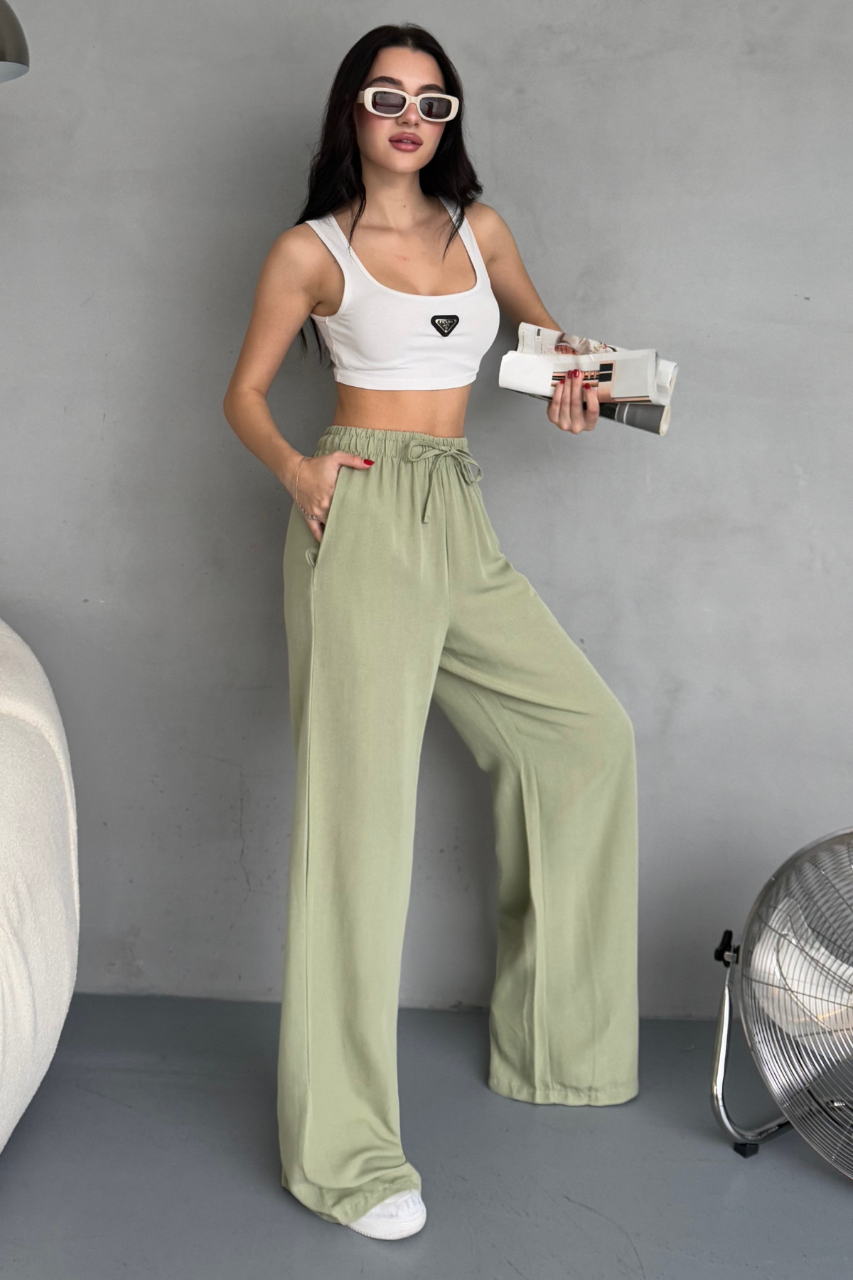 Women's High Waist Wide Cut Loose Linen Blend Pants