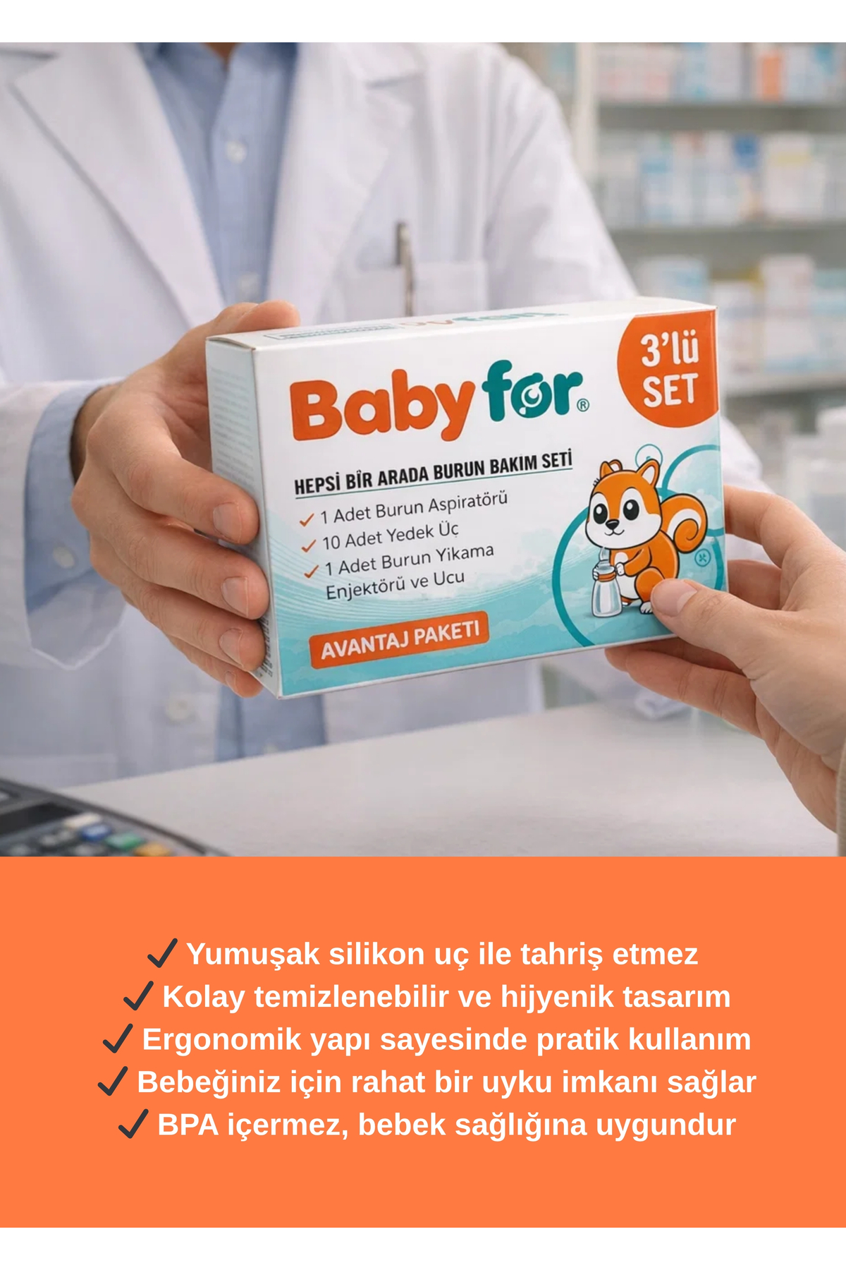 BABYFOR Avantaj Paket Burun Aspiratörü, 10 Adet Aspiratör Yedek Uç, Burun Temizleme Enjektörü ve Ucu fotoğrafı 7 (önizleme)