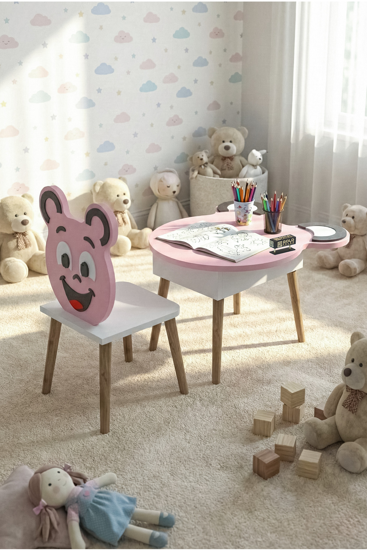 Goldfalez Happy Face Çocuk Mobilya Seti Pembe görsel 5