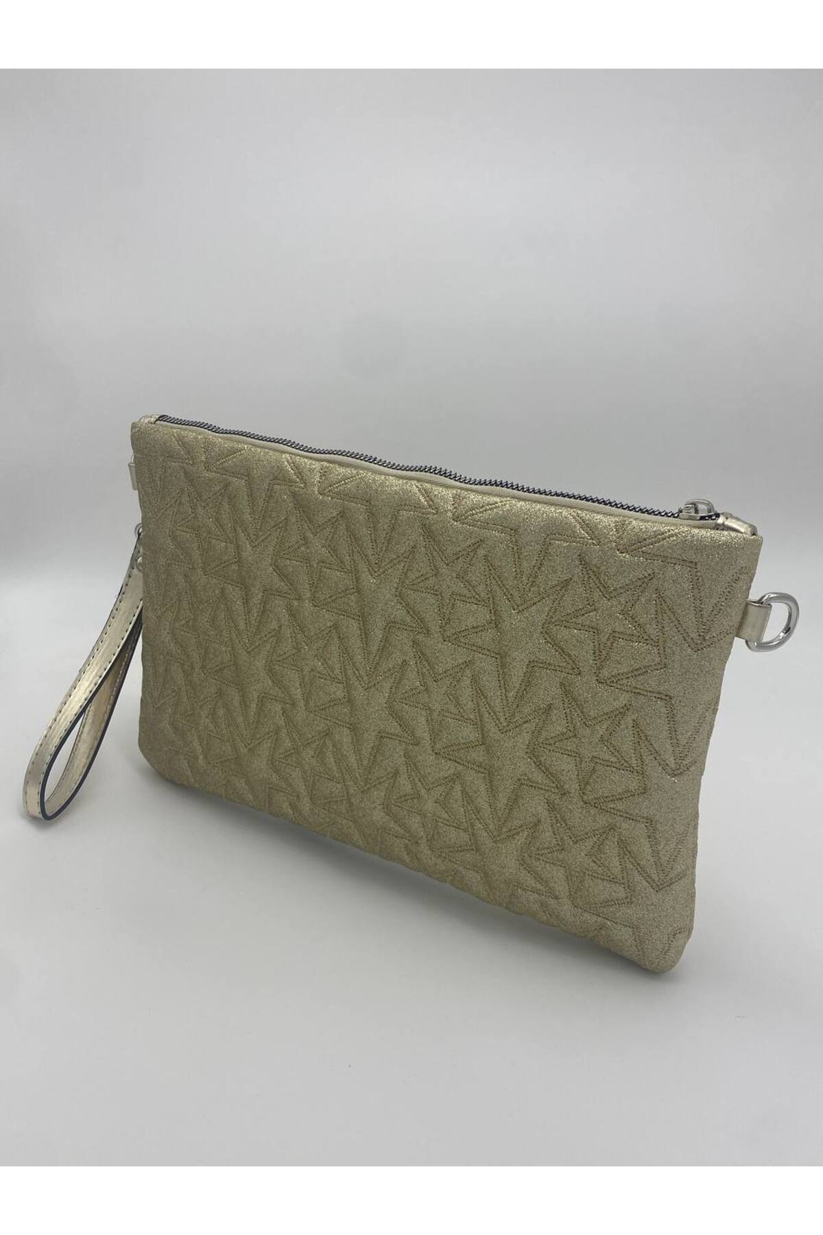 Altın Yıldız Desenli Portföy & Clutch Kadın Çantası Çıkaralabilir Bilek Askılı 30 x 19 cm görünüm 3