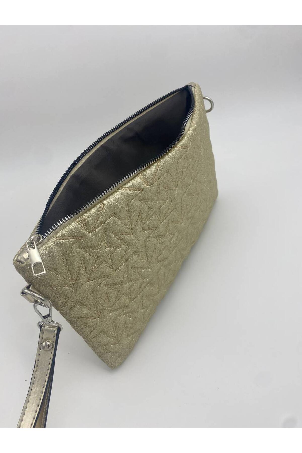 Altın Yıldız Desenli Portföy & Clutch Kadın Çantası Çıkaralabilir Bilek Askılı 30 x 19 cm görünüm 4