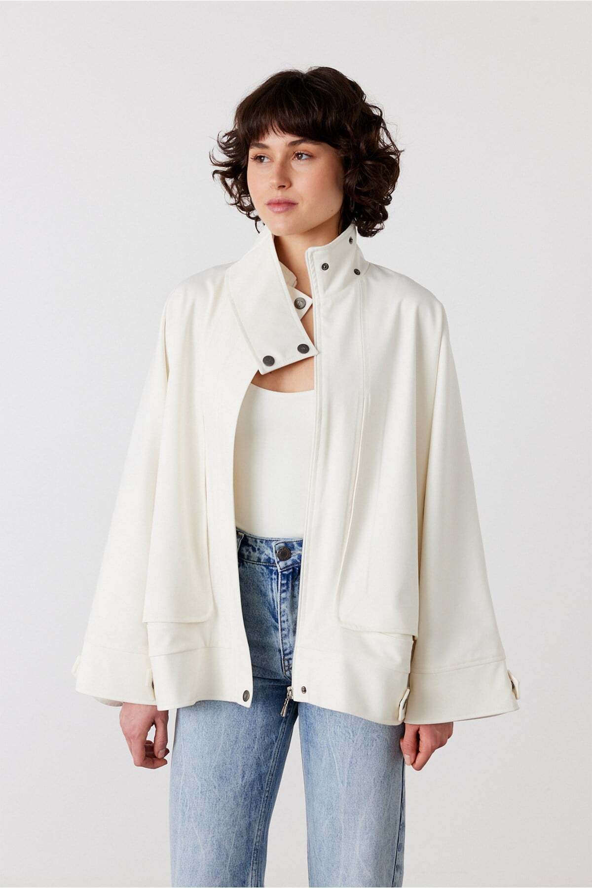 FACETTE Scarlet Gabardin Oversize Ceket Ekru görsel 3
