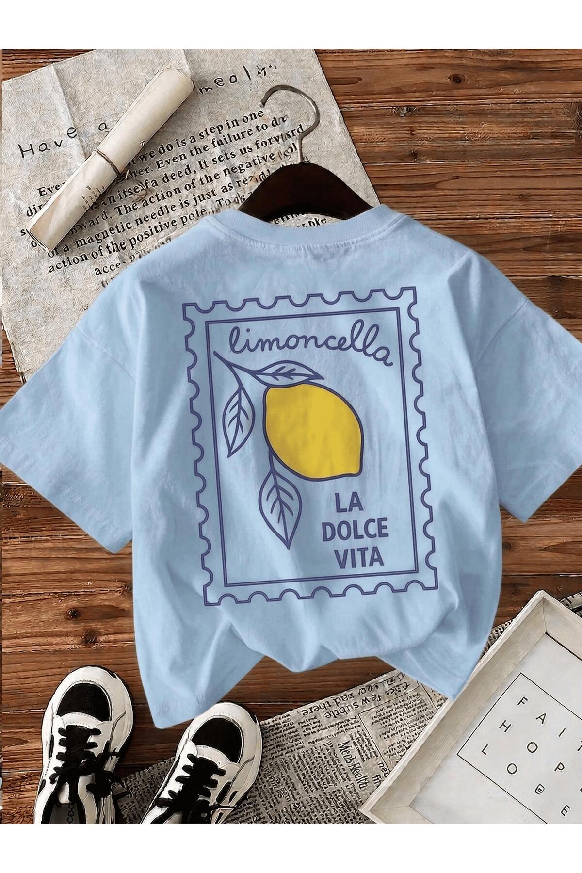 Oksit Limoncella "La Dolce Vita" bedrucktes Oversize-Damen-T-Shirt aus Baumwolle