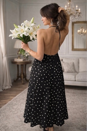 Marcelle Leandra Mady Puantiyeli Saten Elbise