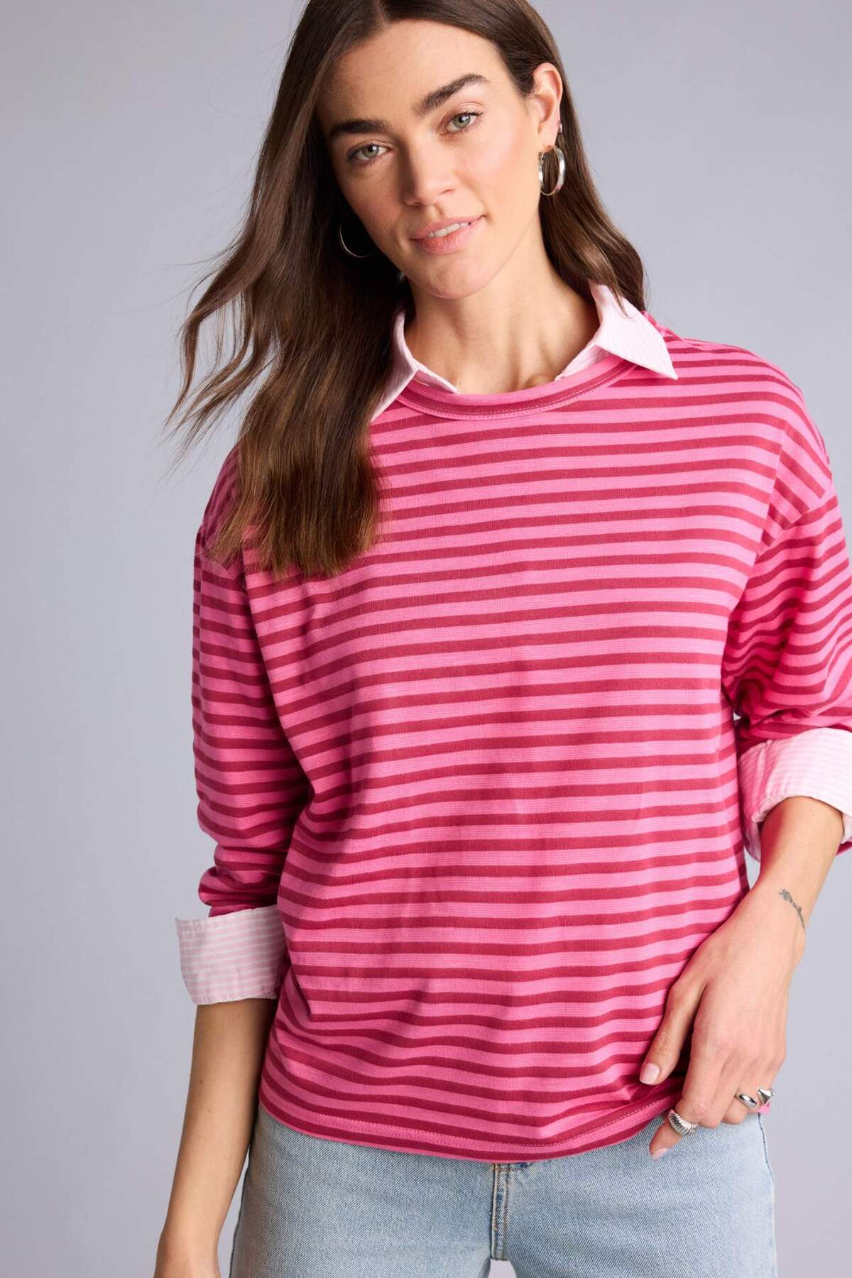 Defacto  Çizgili Uzun Kollu Tişört H6576AX26SP - Görsel 4