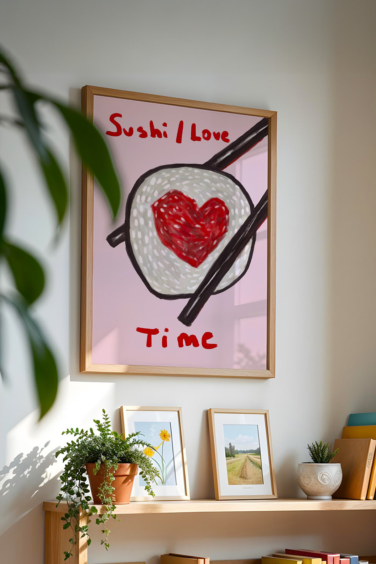 Sushi (Suşi) Kalpli Tablo Modern İllüstrasyon Poster Mutfak Duvar Dekoru Çerçevesiz