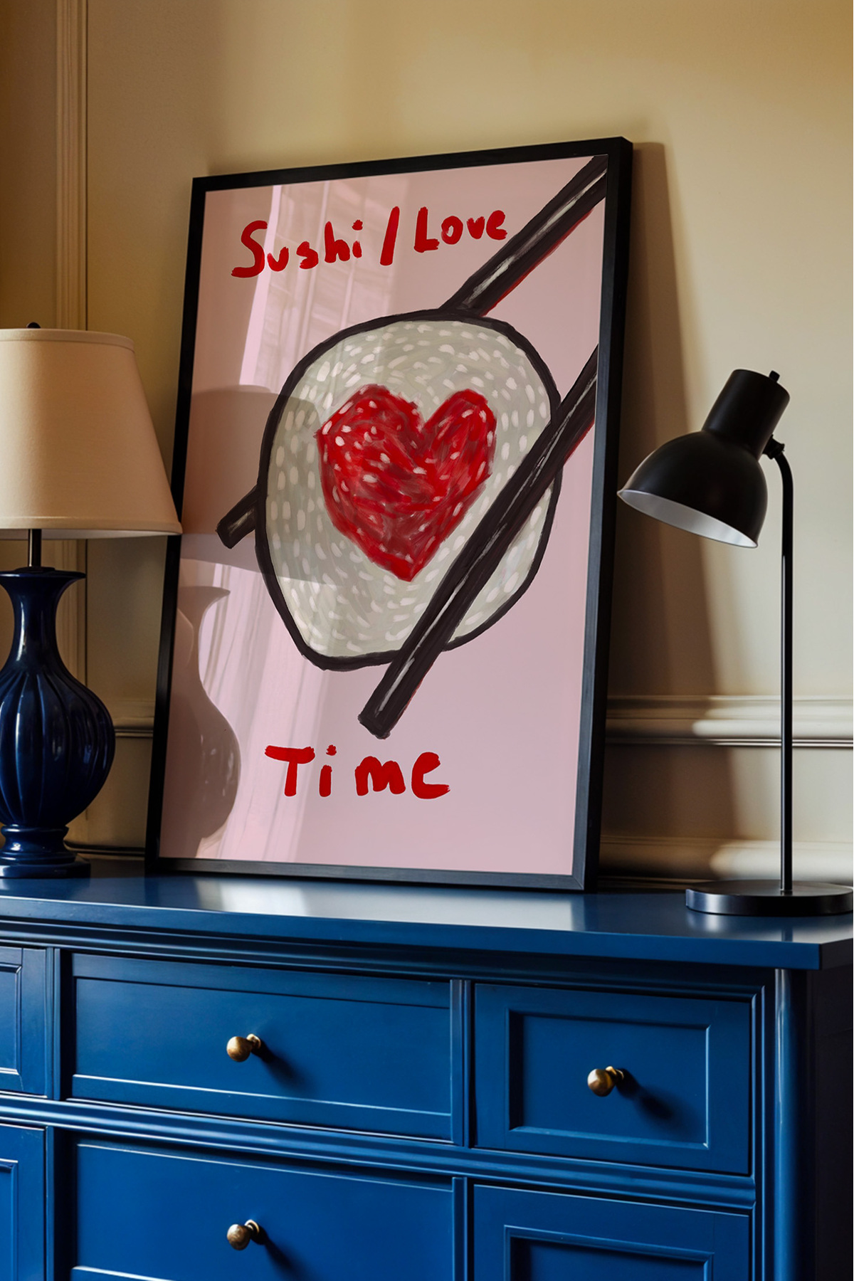 Sushi (Suşi) Kalpli Tablo Modern İllüstrasyon Poster Mutfak Duvar Dekoru Çerçevesiz