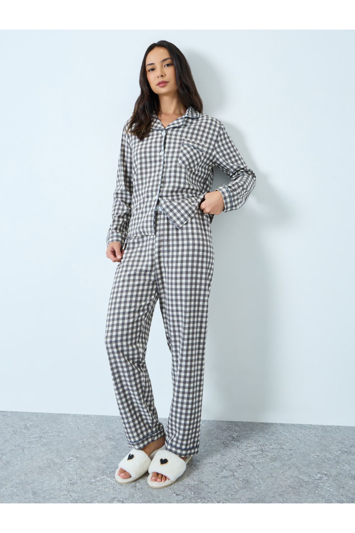 Take Two By Styli Black Gingham Check Shirt and Pyjama Set