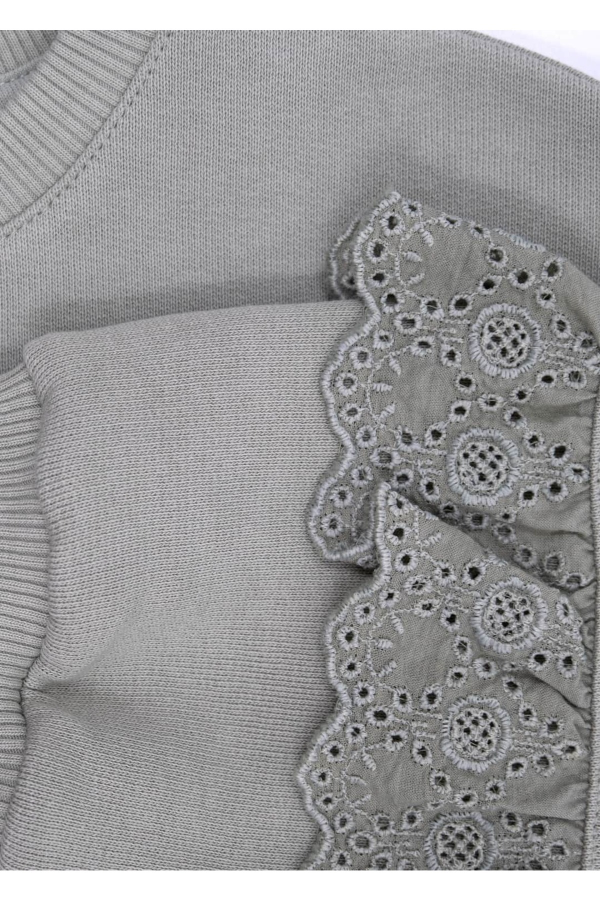 Ozmoz By Mukadder Özden Organik Dantelli Yeşil Minik Kız Çocuk Sweatshirt fotoğrafı 3 (önizleme)