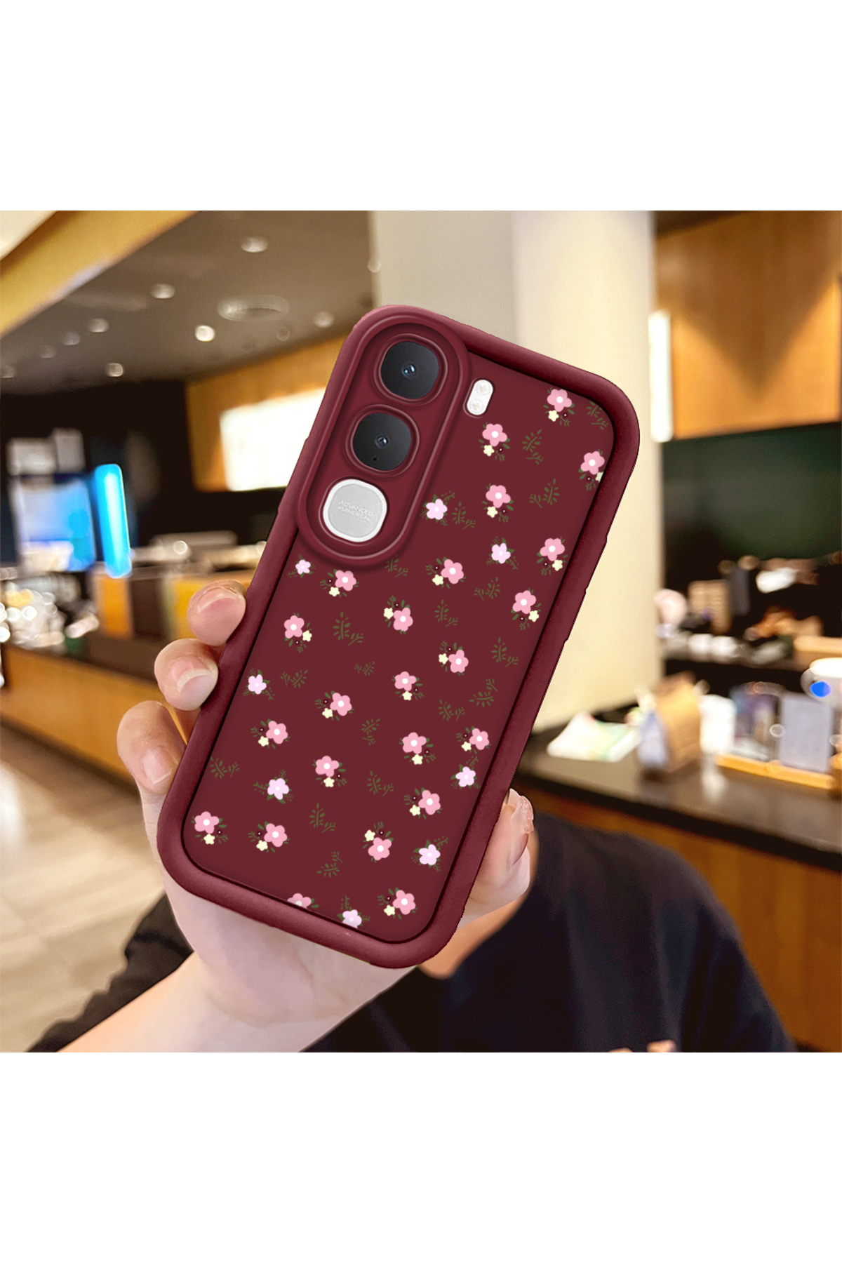 Vivo Y31 5G Compatible Shockproof Simple Claret Red Silicone Phone Case Flower Pattern