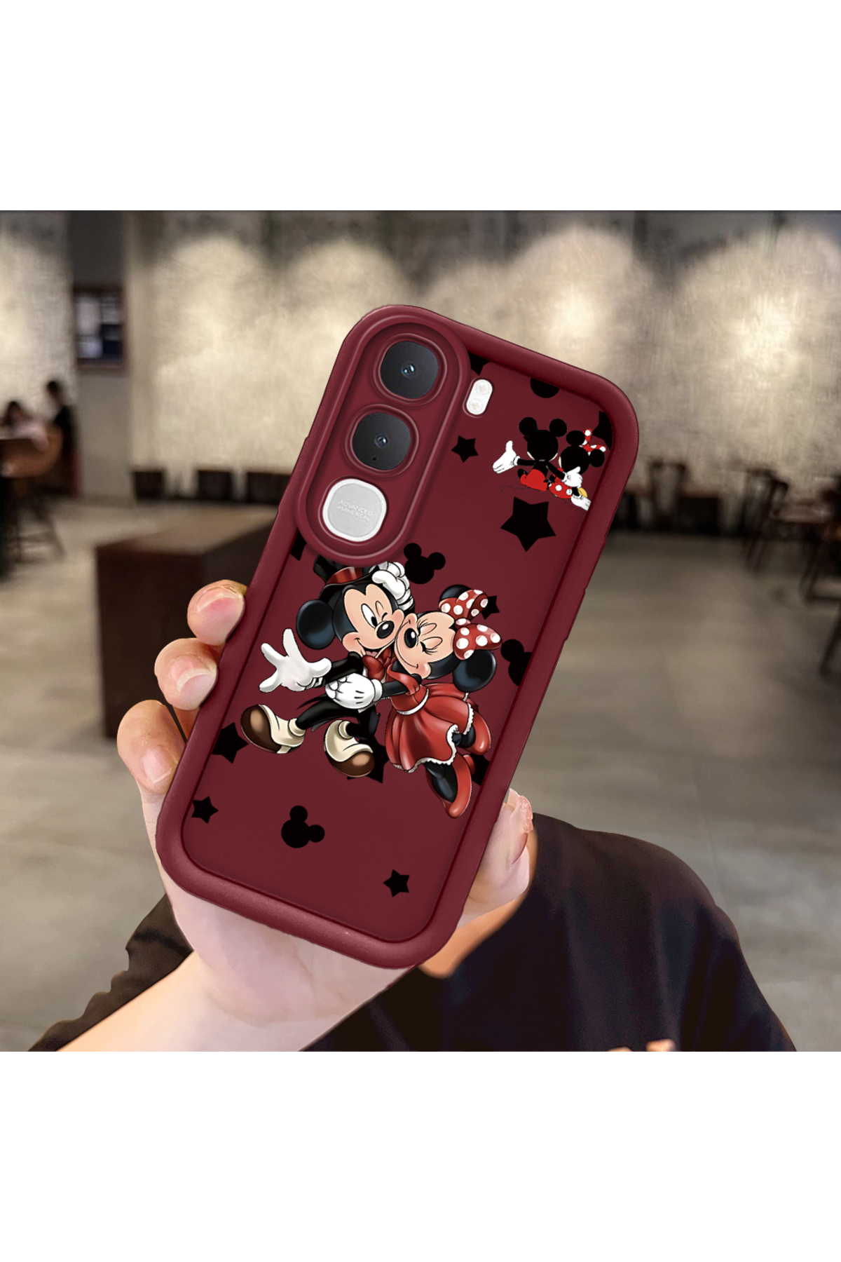 Vivo Y31 5G Compatible Shockproof Simple Claret Red Silicone Phone Case Mickey Pattern