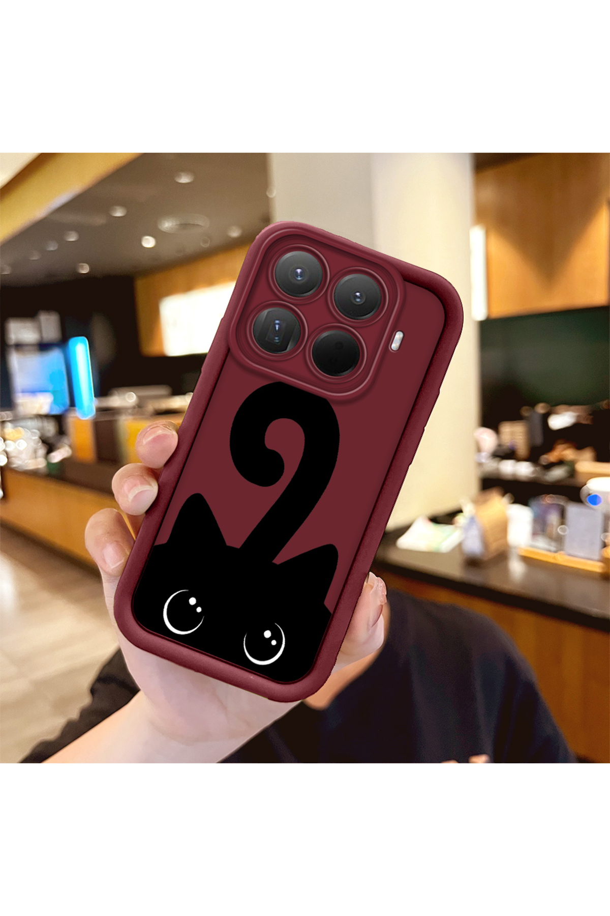 Mi 15T Pro Compatible Shockproof Simple Claret Red Silicone Phone Case Cat Pattern