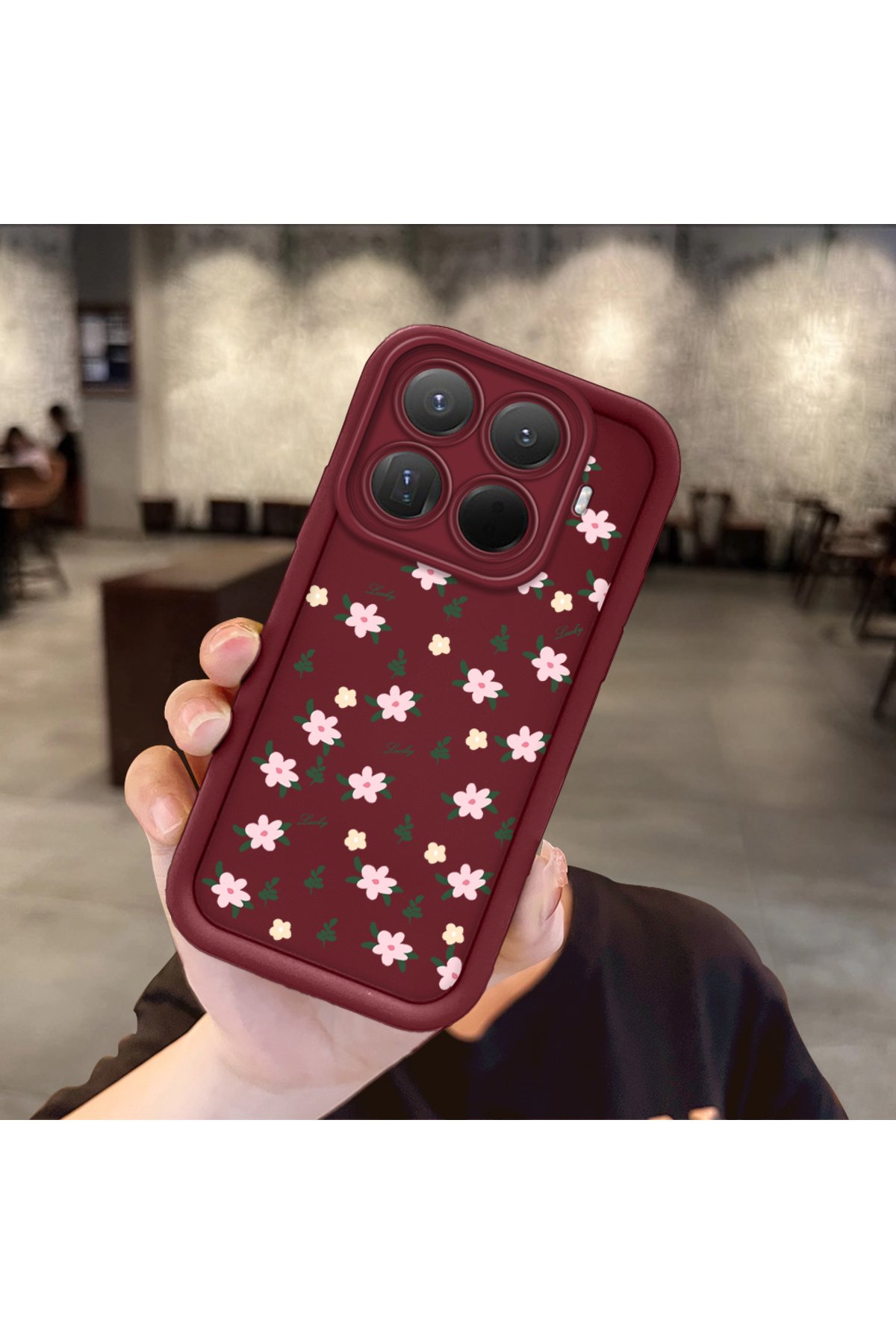 Mi 15T Pro Compatible Shockproof Simple Claret Red Silicone Phone Case flower Pattern