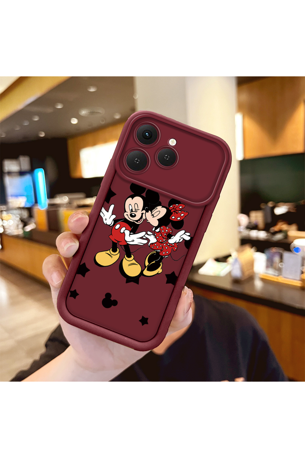 Hontinga Tecno Spark 40 Uyumlu Darbeye Dayanıklı Basit Bordo Silikon Telefon Kılıfı Mickey Desen