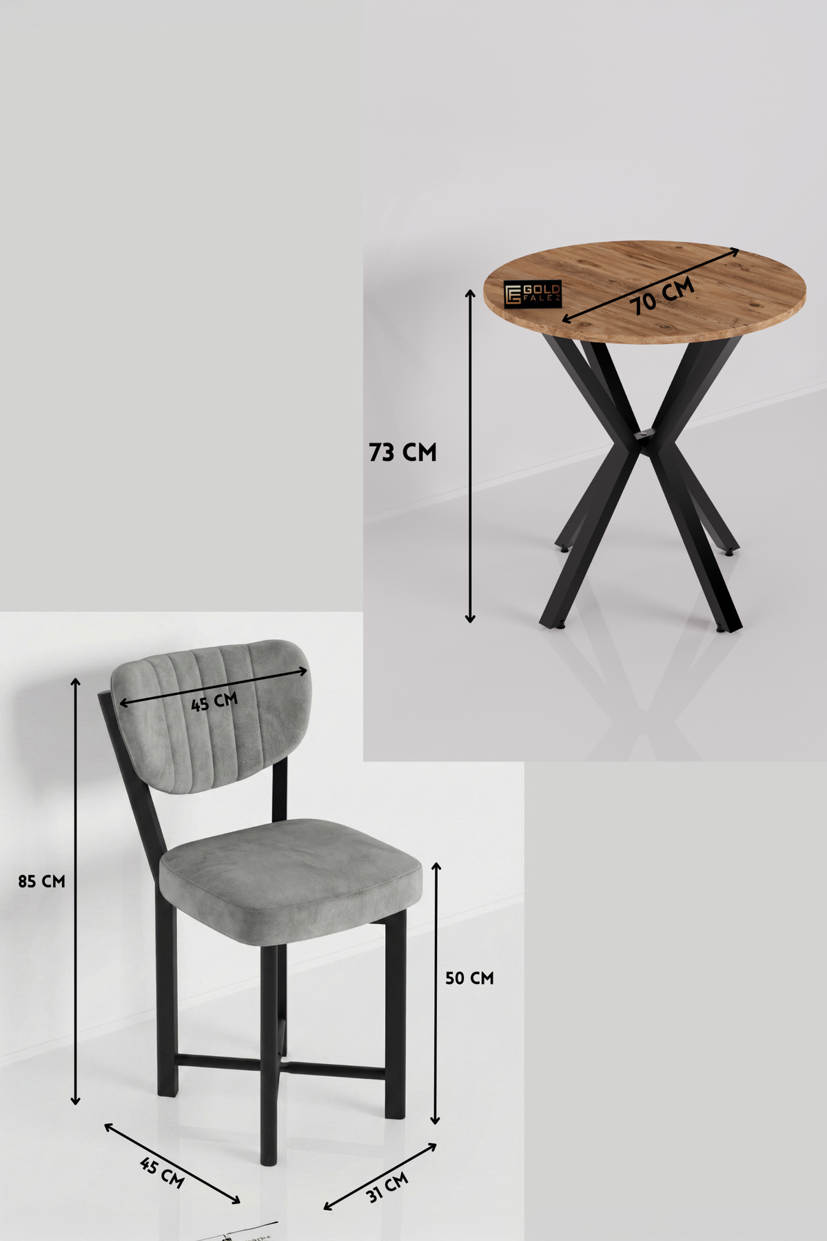 Goldfalez Elma Masa Seti Gri 70 cm görsel 2