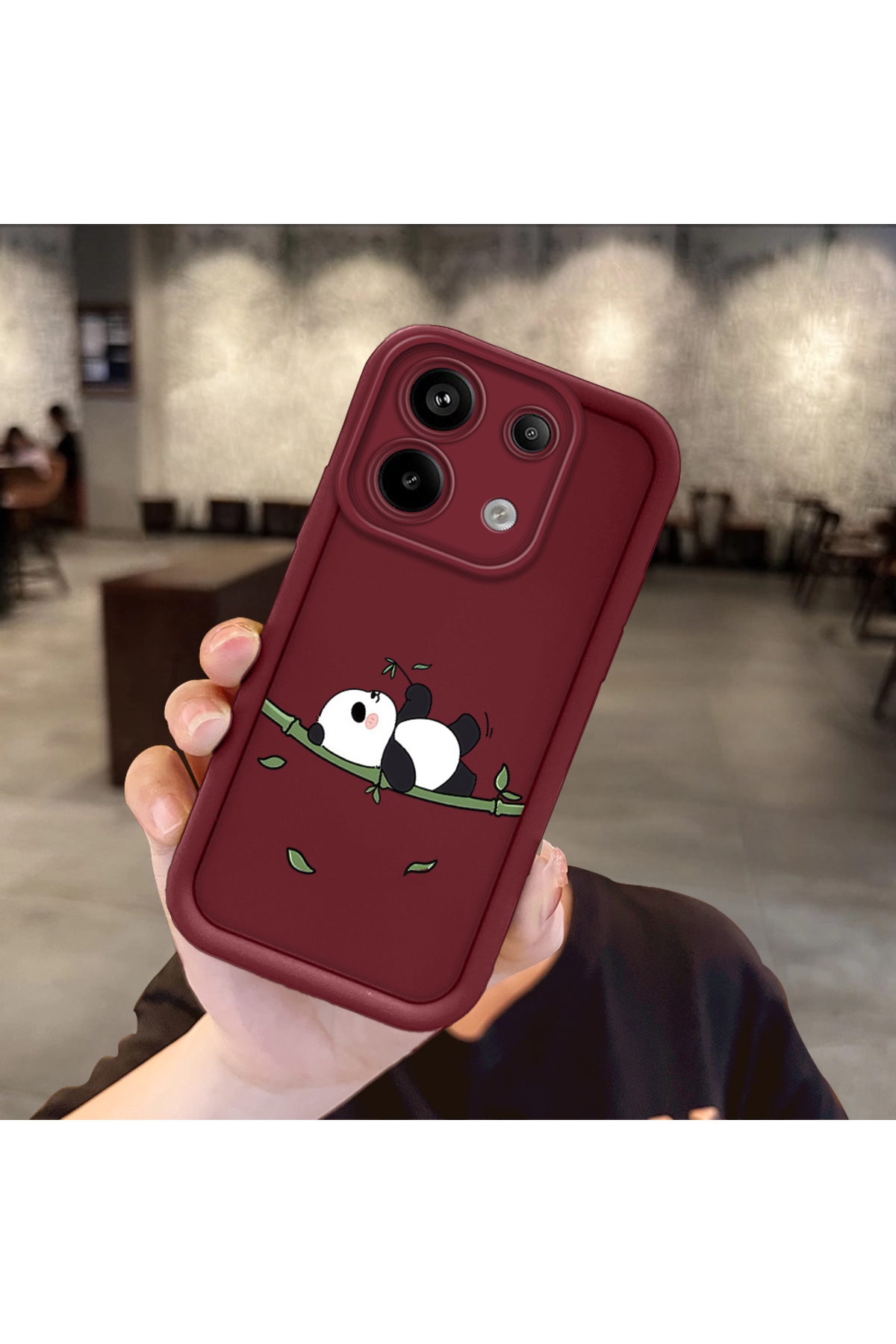 Redmi Note 13 Pro 5G Compatible Panda Pattern Shockproof Simple Claret Red Silicone Phone Case
