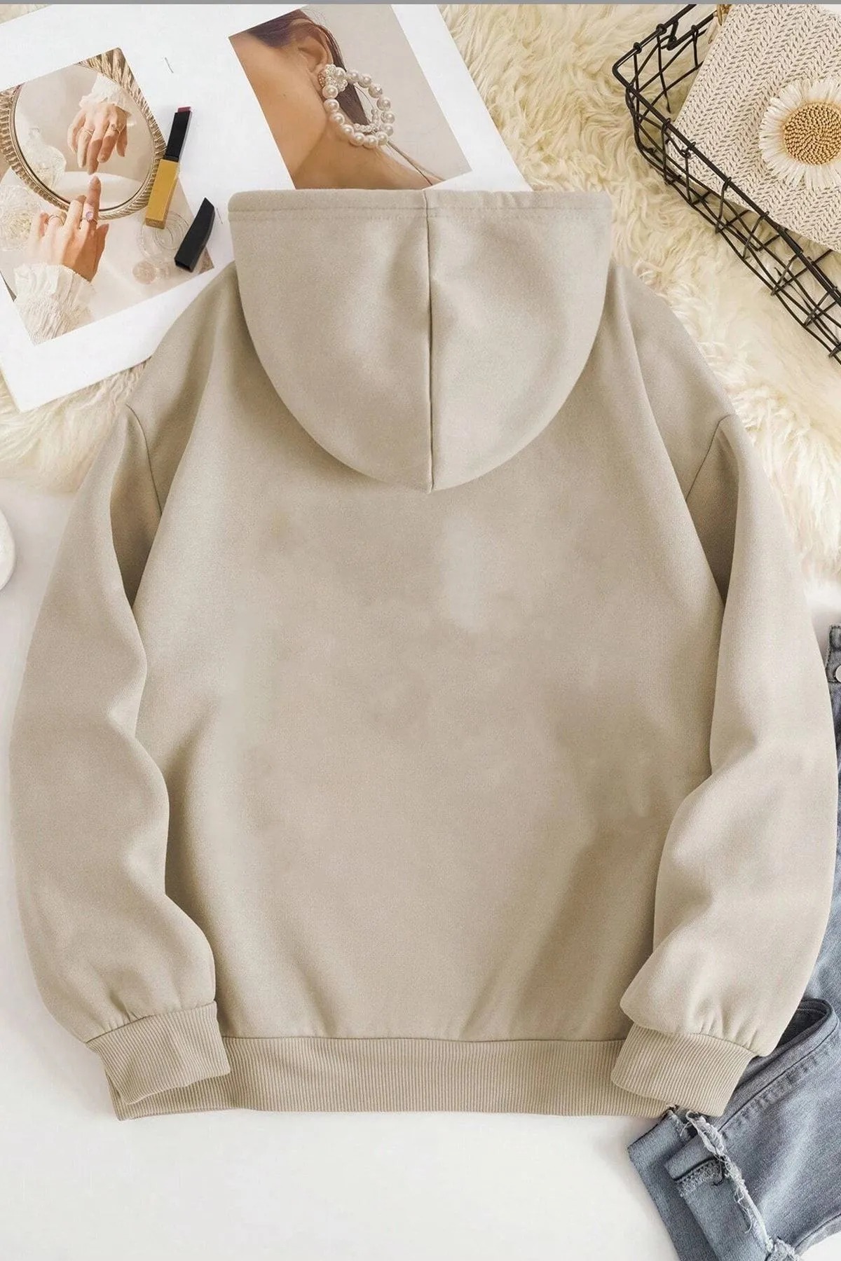 EYAX MODA Unisex Büyük Beden Baskılı Kapüşonlu Sweatshirt görsel 2