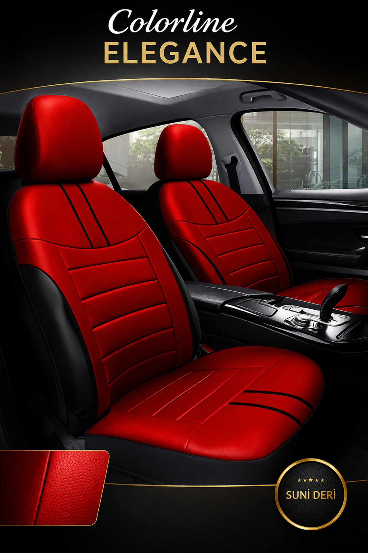 Jeep Renegade 2014–2024 Colorline Elegance Serisi Deri Kırmızı Siyah Koltuk Kılıfı — alternatif görsel