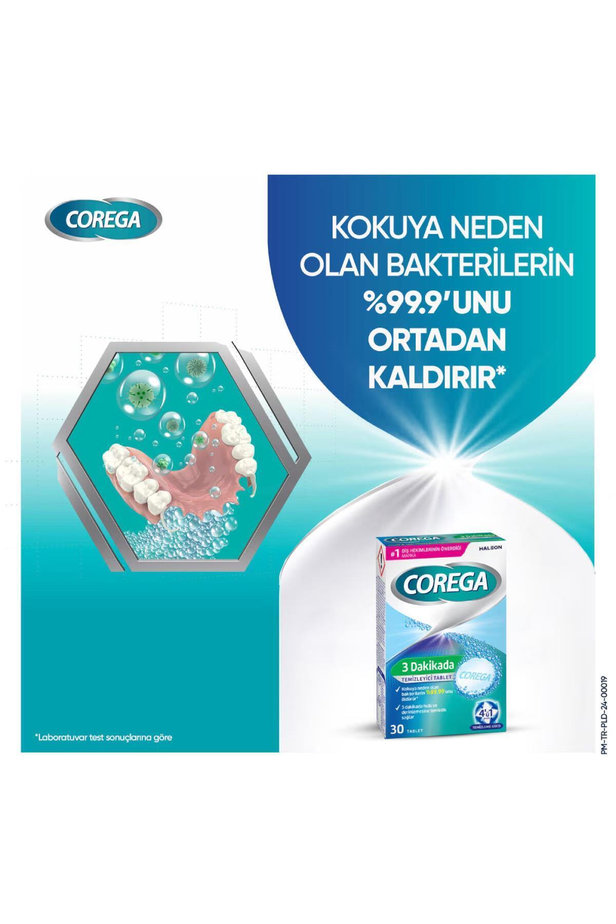 Corega 3 Dakikada Temizleyici 30 Tablet 3 Adet + Protez Diş