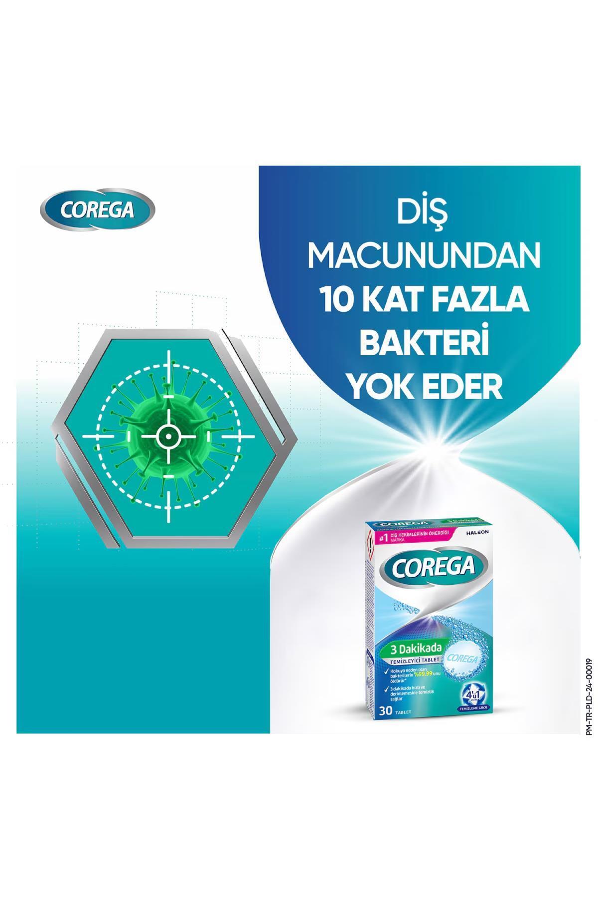 Corega 3 Dakikada Temizleyici 30 Tablet 3 Adet + Protez Diş