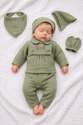 Hülya's MIND Müslin Erkek Bebek Hastane Çıkışı Seti 5 Parça %100 Pamuk 0-3 Ay