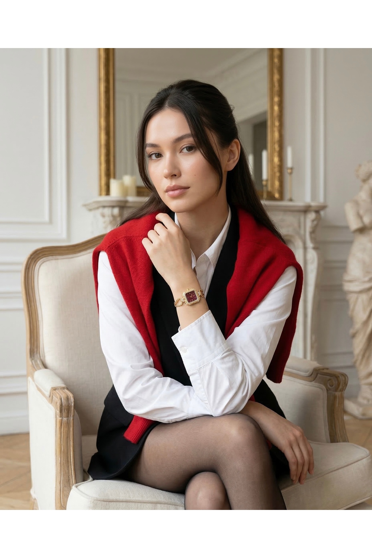 KLISHE Butik  Kadın Çelik Saat Gold Renk Bordo Kadran Vintage Kare Kasa Taşlı Lüks Zarif Şık Kadın Kol Saati 2026 - Görsel 8