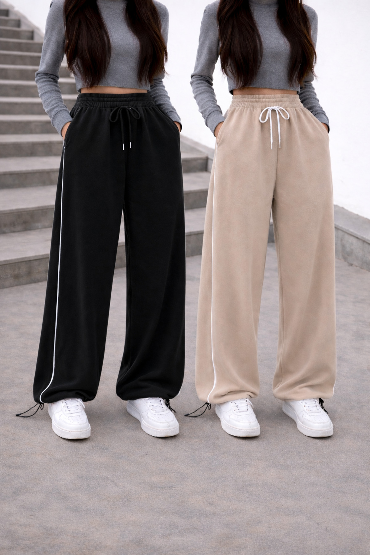 pandy 2'li Paket Harajuku Zip Detail Tracksuit Oversize Eşofman Altı