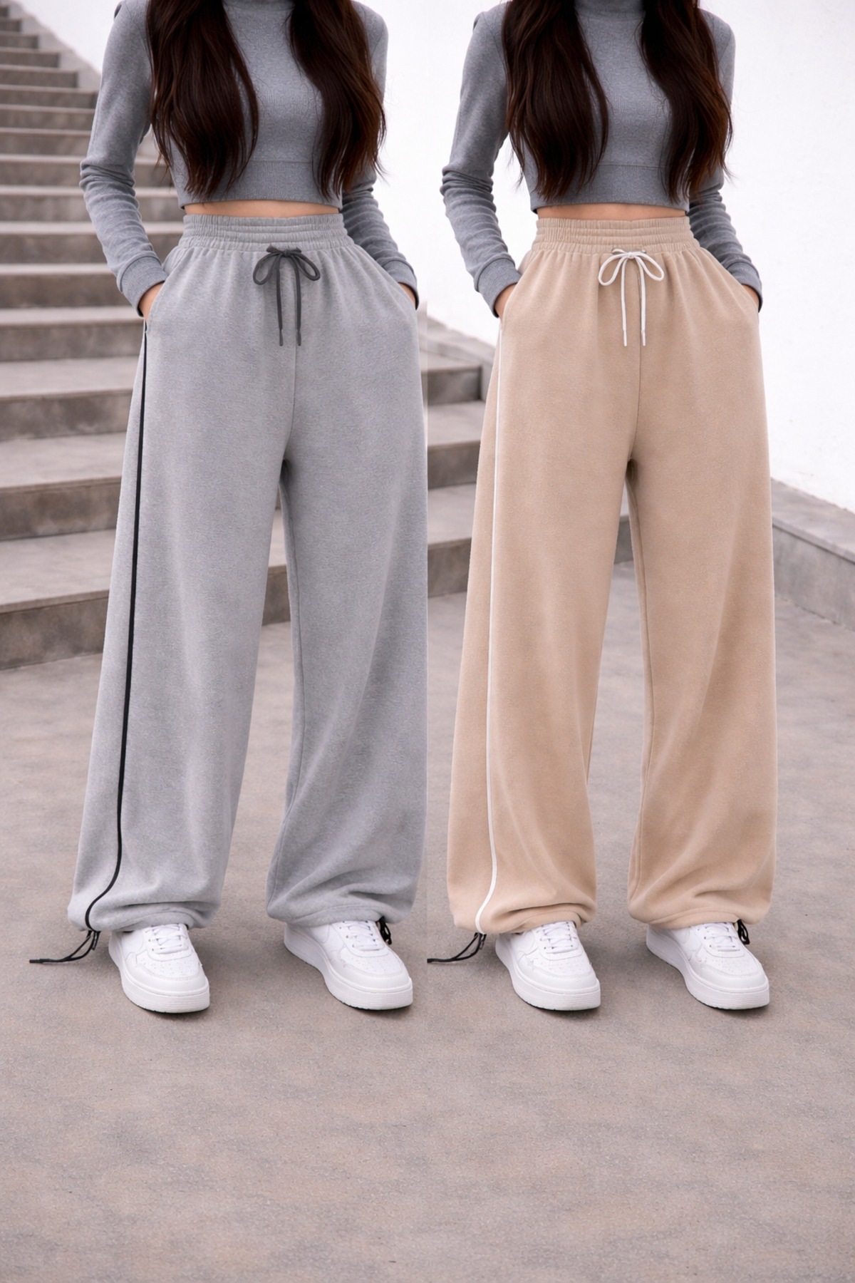 pandy 2'li Paket Harajuku Zip Detail Tracksuit Oversize Eşofman Altı