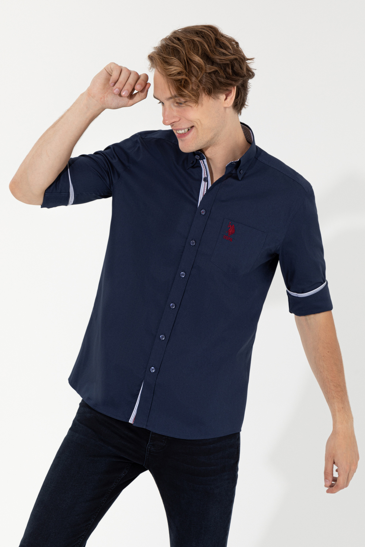 U.S. Polo Assn. Erkek Lacivert Uzun Kollu Gömlek 50257151-VR033 — سرمه‌ای