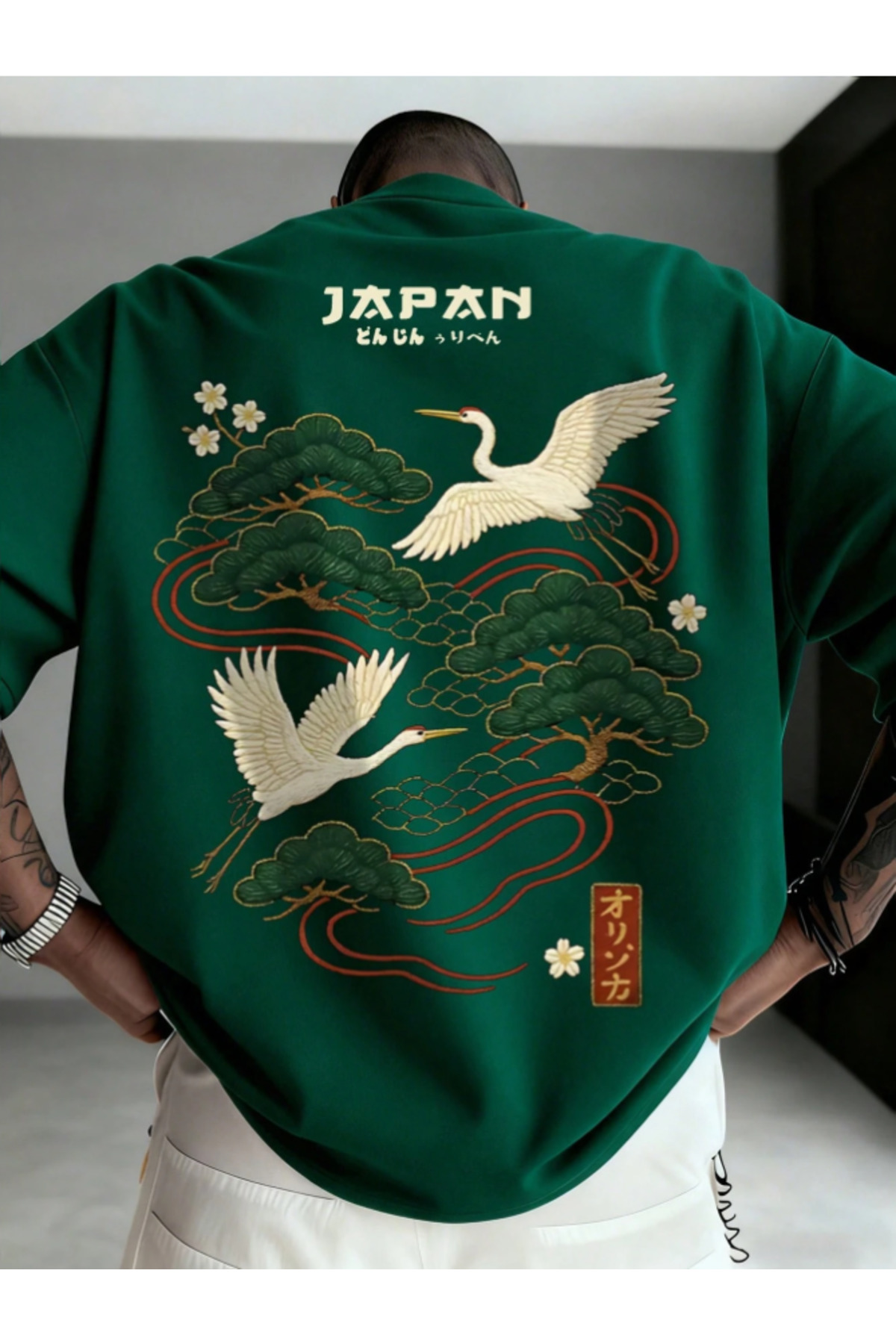 Revasser  Unisex Kadın/Erkek JAPAN Özel Baskılı Oversize Penye Bisiklet Yaka T-Shirt