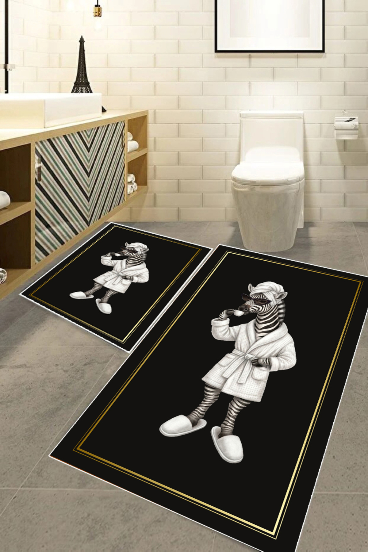 HARIKABIREV|BATHROOM AND TOILET MAT ZEBRA PATTERN WITH BATHROBE MODERN DESIGN|MAT
