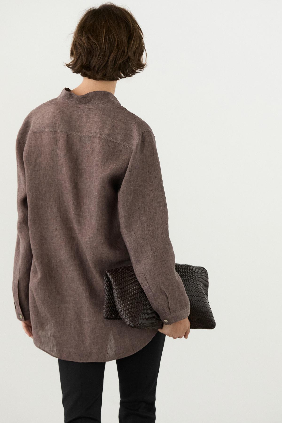 Massimo Dutti  %100 keten v yaka gömlek - Görsel 4