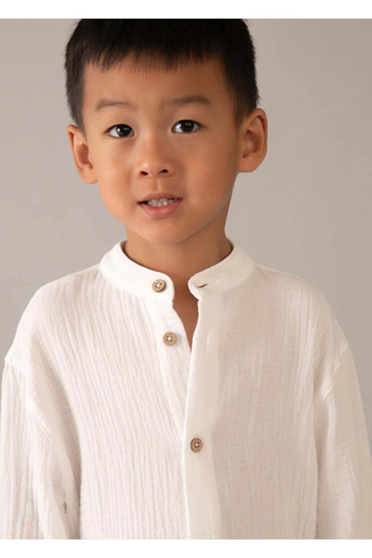 Mayoral Yazlık Erkek Çocuk Bebe Yaka Gömlek - Krem fotoğrafı 2 (önizleme)