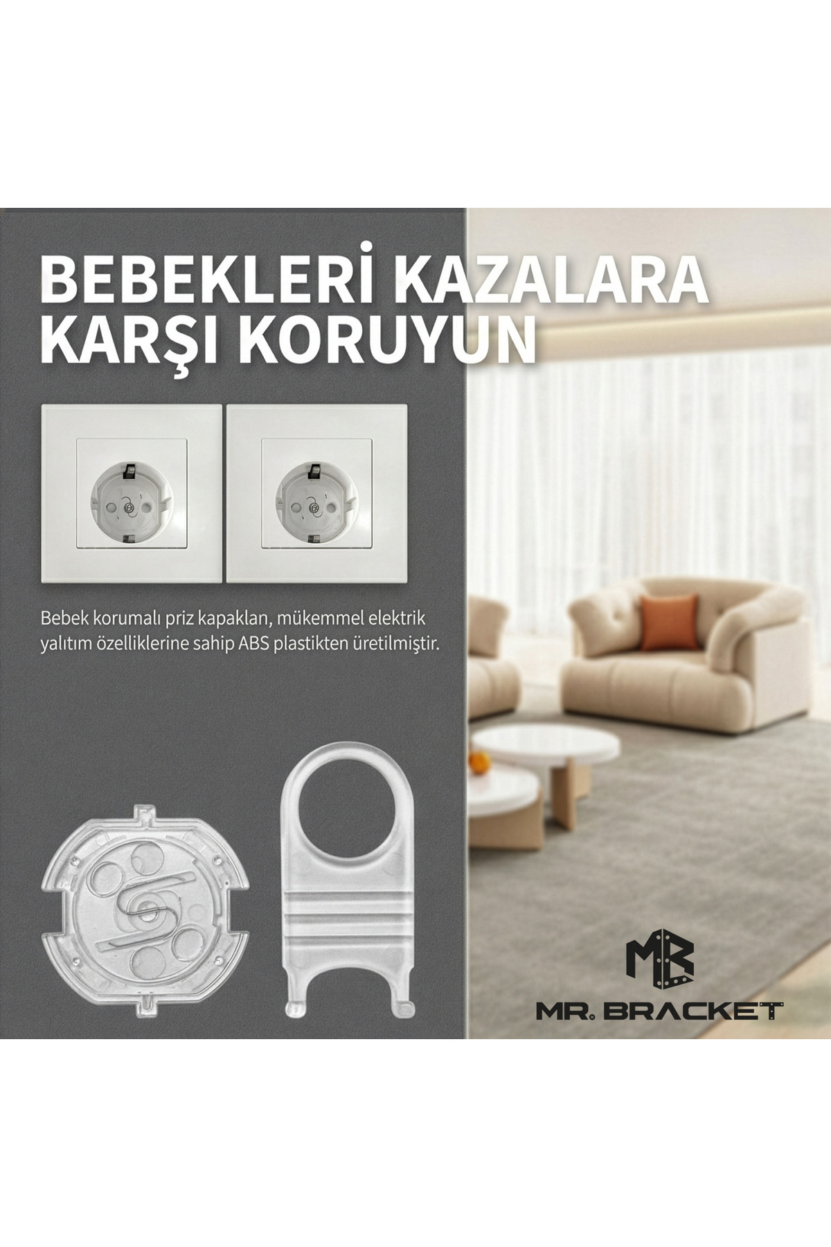MR.BRACKET 10 Kapak + 2 Anahtar Otomatik Priz Koruyucu Çocuk Kilidi Seti Şeffaf - 3m Yapışkanlı Priz Kapatıcı fotoğrafı 5 (önizleme)