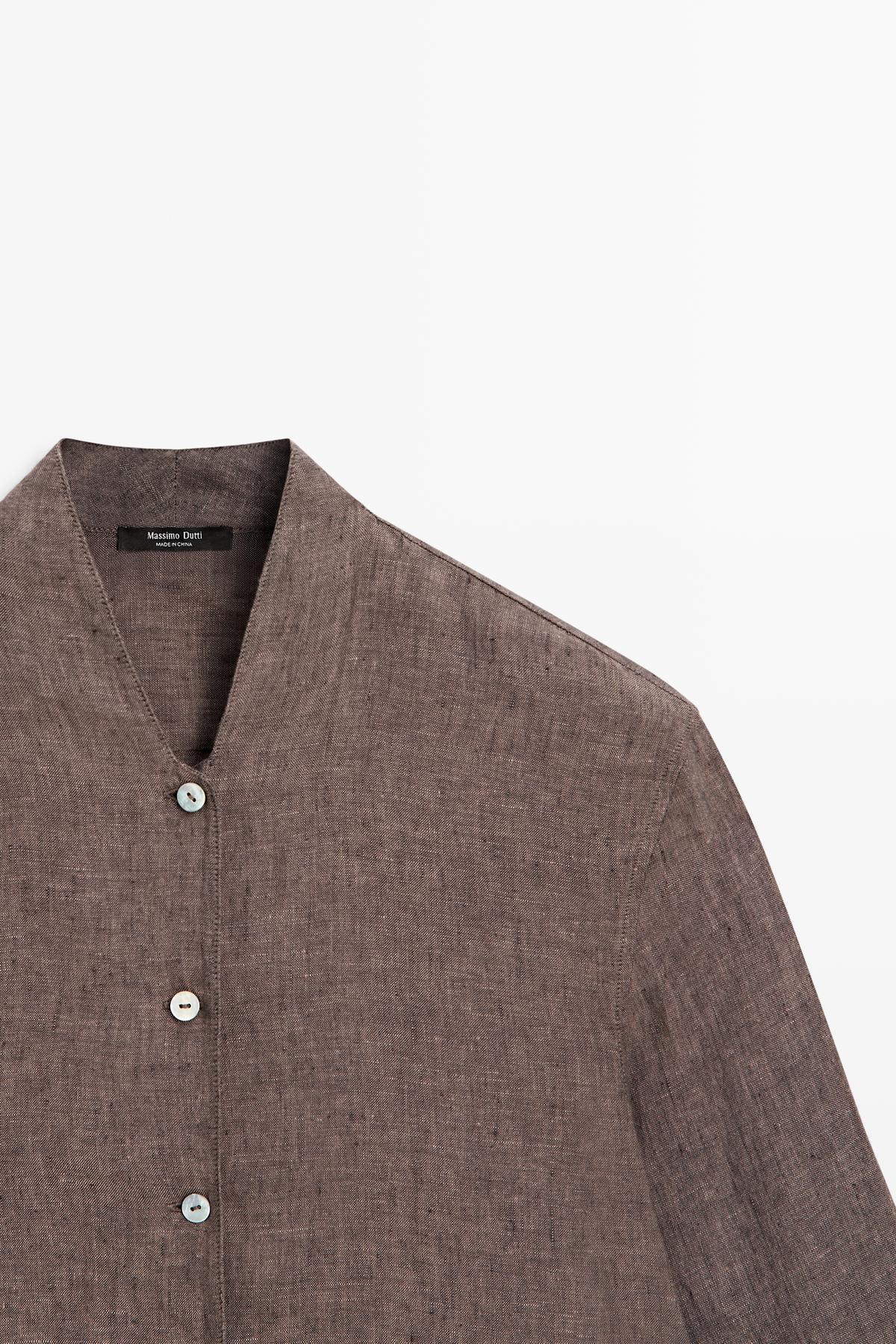Massimo Dutti  %100 keten v yaka gömlek - Görsel 6