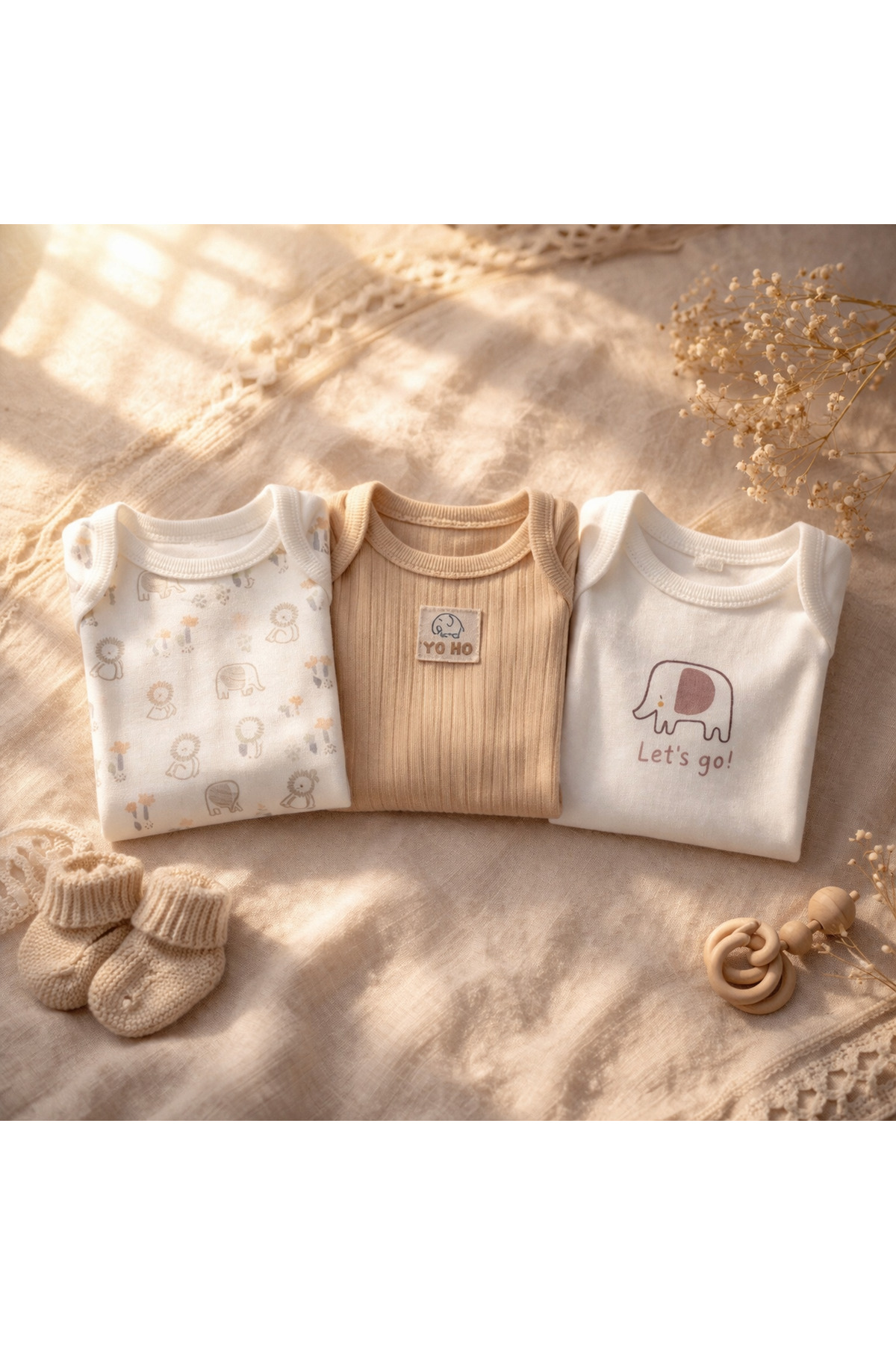 Necix's %100 Pamuk 3'lü Erkek Bebek Body Seti Uzun Kollu Yumuşak Nefes Alabilir Mevsimlik Zıbın fotoğrafı 4 (önizleme)