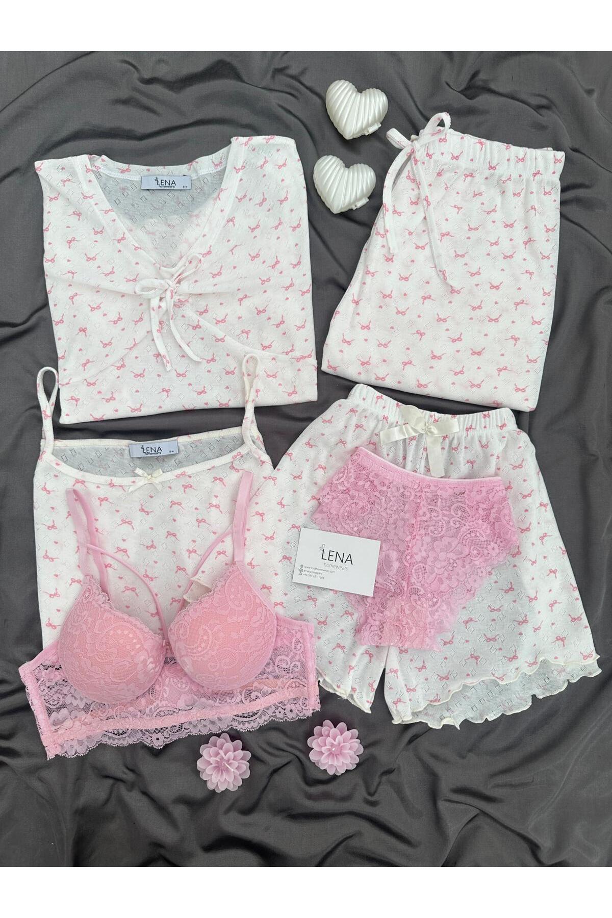 Women's Bow Patterned Underwear 6-Piece Viscose Pajamas Set